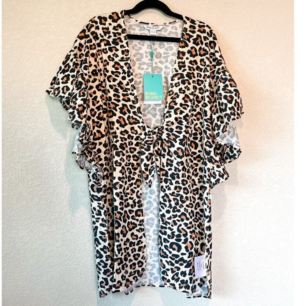 NWT! Posh Peanut Riffle Kimono Lana Leopard Print Swim Cover, Size 10- 12Y